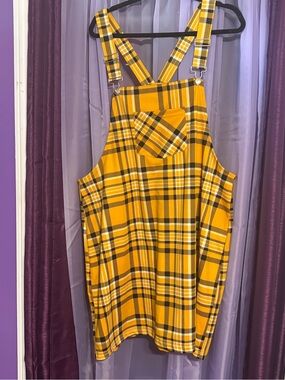 Yellow Plaid Overall Dress with Adjustable Straps